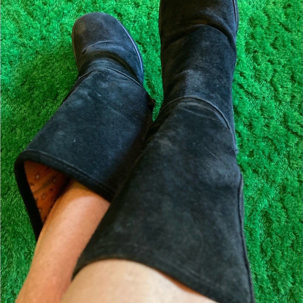 Vintage Y2K Rocket Dog Women Black Suede Leather Mid Calf Wedge Boots